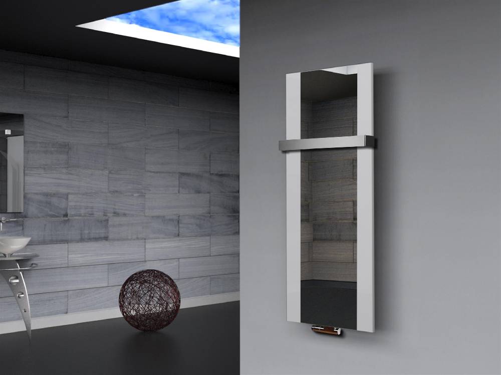 Szagato BADHEIZKÖRPER mit Spiegel Design Singapur 2 120x47cm 799 Watt weiß (+1 Halter 50mm) SZAGATO Designheizkörper Handtuchheizkörper mit Mittelanschluss