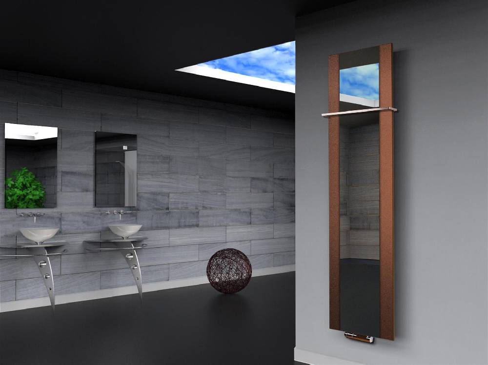 Szagato BADHEIZKÖRPER mit Spiegel Design Singapur 3 180x47cm 1118 Watt braun (+1 Halter 15mm) SZAGATO Designheizkörper mit Mittelanschluss Handtuchwärmer Großer Ausverkauf