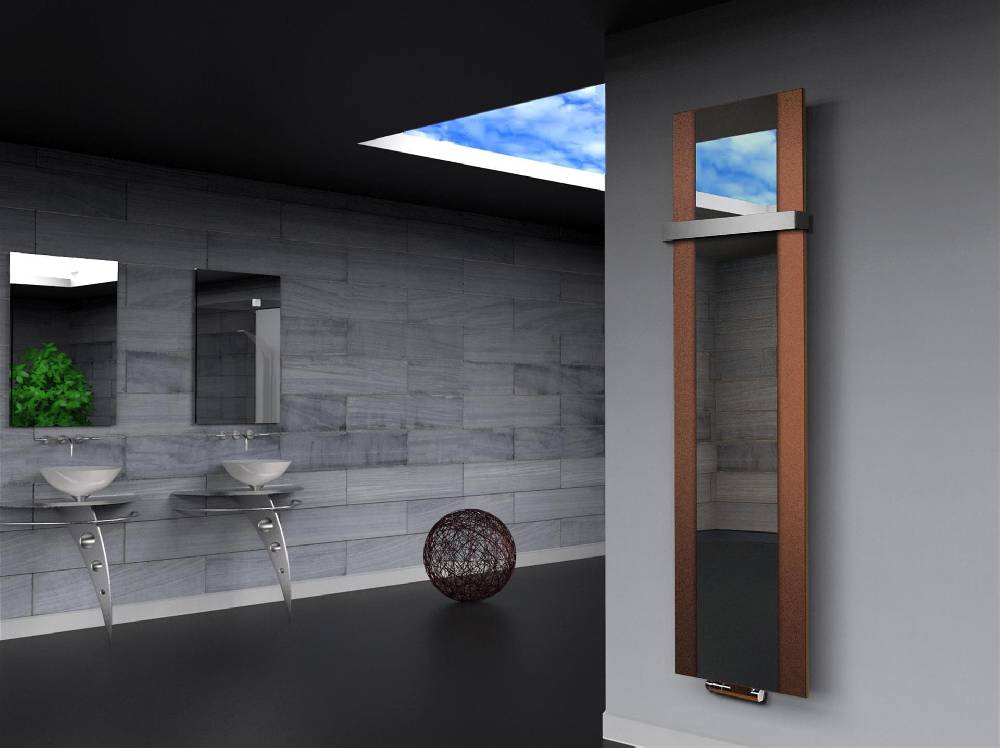 Szagato BADHEIZKÖRPER mit Spiegel Design Singapur 3 180x47cm 1118 Watt braun (+1 Halter 50mm) SZAGATO Designheizkörper mit Mittelanschluss Handtuchwärmer Flash Sale