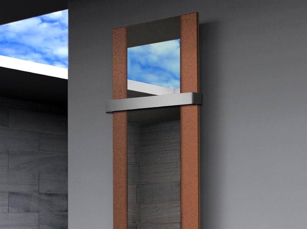 Szagato BADHEIZKÖRPER mit Spiegel Design Singapur 3 180x47cm 1118 Watt braun (+1 Halter 50mm) SZAGATO Designheizkörper mit Mittelanschluss Handtuchwärmer Flash Sale