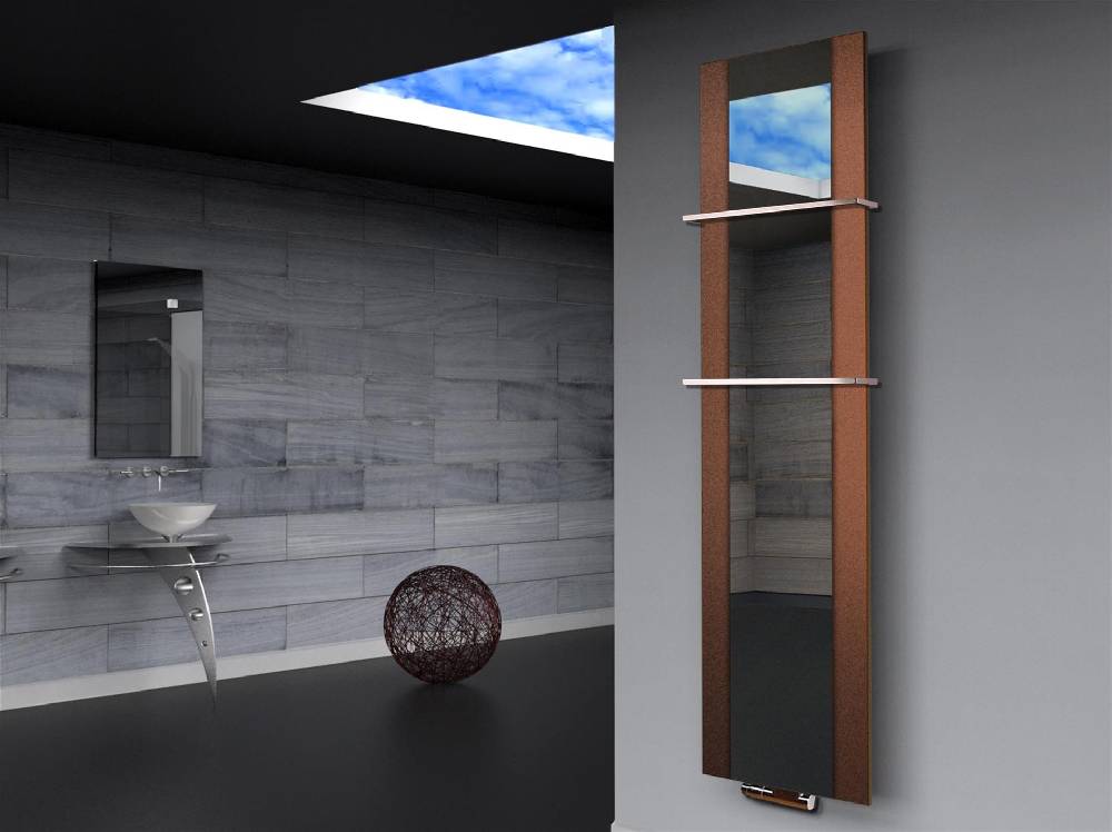 Szagato BADHEIZKÖRPER mit Spiegel Design Singapur 3 180x47cm 1118 Watt braun (+2 Halter 15mm) SZAGATO Designheizkörper mit Mittelanschluss Handtuchwärmer