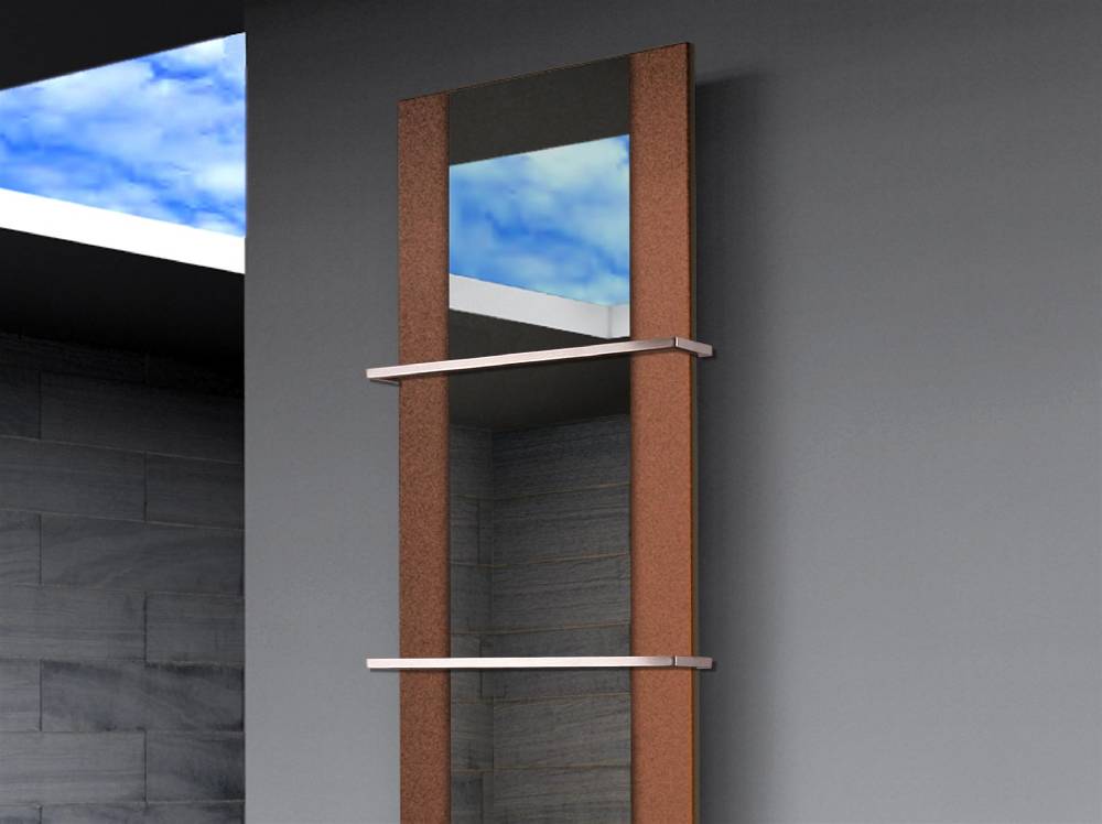 Szagato BADHEIZKÖRPER mit Spiegel Design Singapur 3 180x47cm 1118 Watt braun (+2 Halter 15mm) SZAGATO Designheizkörper mit Mittelanschluss Handtuchwärmer Begrenztes Angebot