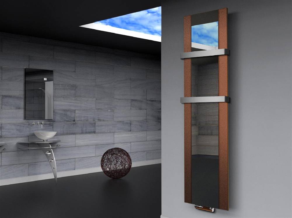 Szagato BADHEIZKÖRPER mit Spiegel Design Singapur 3 180x47cm 1118 Watt braun (+2 Halter 50mm) SZAGATO Designheizkörper mit Mittelanschluss Handtuchwärmer