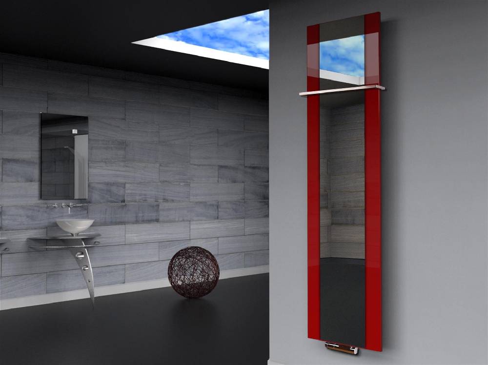 Szagato BADHEIZKÖRPER mit Spiegel Design Singapur 3 180x47cm 1118 Watt rot (+1 Halter 15mm) SZAGATO Designheizkörper mit Mittelanschluss Handtuchwärmer Preisnachlass