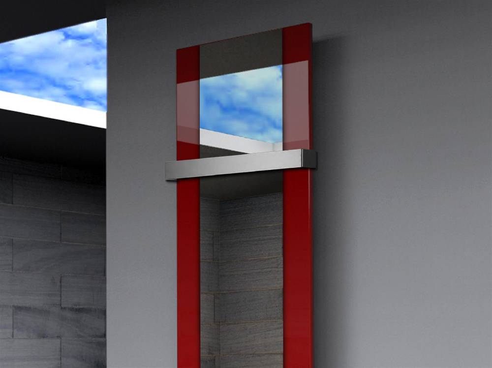 Szagato BADHEIZKÖRPER mit Spiegel Design Singapur 3 180x47cm 1118 Watt rot (+1 Halter 50mm) SZAGATO Designheizkörper mit Mittelanschluss Handtuchwärmer Saisonschlussverkauf