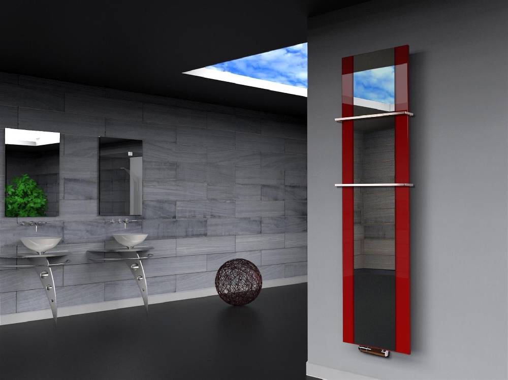 Szagato BADHEIZKÖRPER mit Spiegel Design Singapur 3 180x47cm 1118 Watt rot (+2 Halter 15mm) SZAGATO Designheizkörper mit Mittelanschluss Handtuchwärmer Black Friday