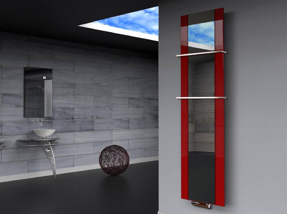 Szagato BADHEIZKÖRPER mit Spiegel Design Singapur 3 180x47cm 1118 Watt rot (+2 Halter 15mm) SZAGATO Designheizkörper mit Mittelanschluss Handtuchwärmer Black Friday