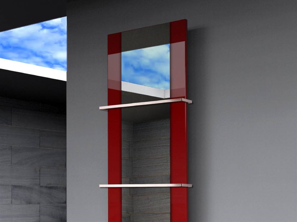 Szagato BADHEIZKÖRPER mit Spiegel Design Singapur 3 180x47cm 1118 Watt rot (+2 Halter 15mm) SZAGATO Designheizkörper mit Mittelanschluss Handtuchwärmer Black Friday