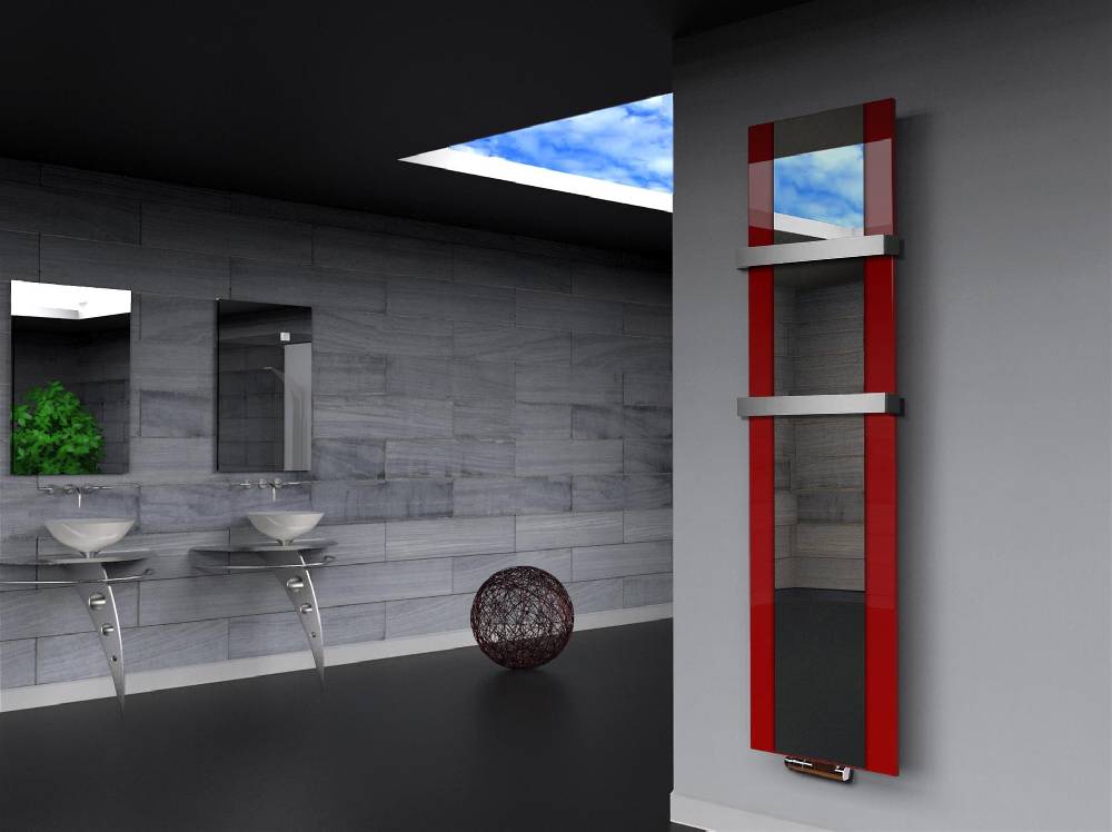 Szagato BADHEIZKÖRPER mit Spiegel Design Singapur 3 180x47cm 1118 Watt rot (+2 Halter 50mm) SZAGATO Designheizkörper mit Mittelanschluss Handtuchwärmer Cyber Monday