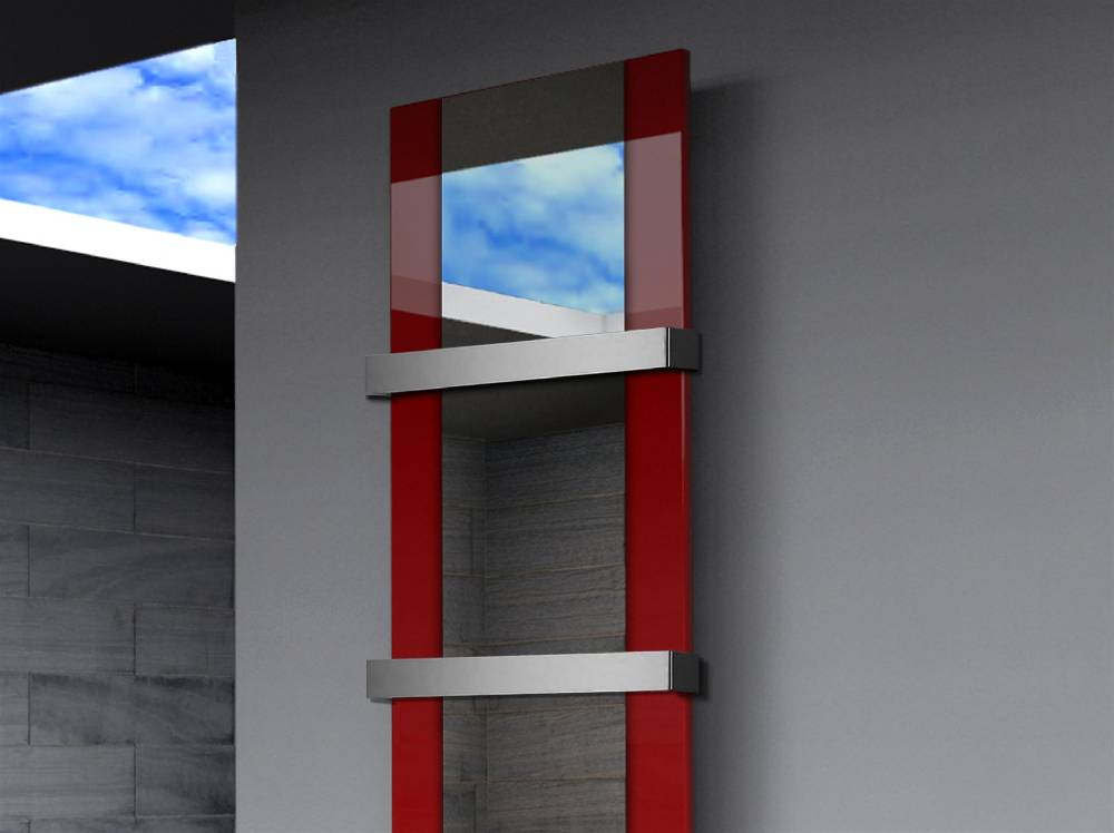 Szagato BADHEIZKÖRPER mit Spiegel Design Singapur 3 180x47cm 1118 Watt rot (+2 Halter 50mm) SZAGATO Designheizkörper mit Mittelanschluss Handtuchwärmer Cyber Monday