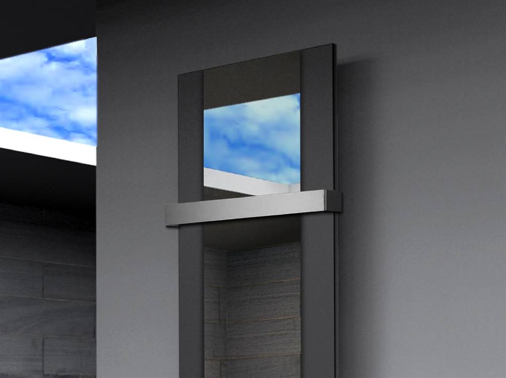 Szagato BADHEIZKÖRPER mit Spiegel Design Singapur 3 180x47cm 1118 Watt schwarz (+1 Halter 50mm) SZAGATO Designheizkörper mit Mittelanschluss Handtuchwärmer Weihnachtsangebot