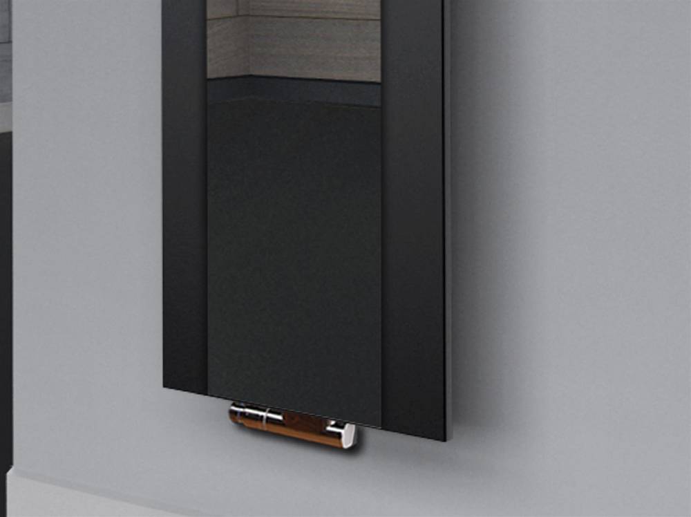 Szagato BADHEIZKÖRPER mit Spiegel Design Singapur 3 180x47cm 1118 Watt schwarz (+2 Halter 50mm) SZAGATO Designheizkörper mit Mittelanschluss Handtuchwärmer Muttertagsangebot