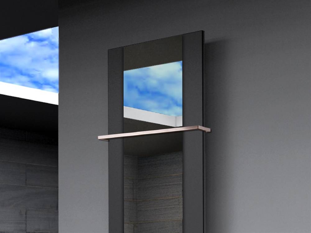 Szagato BADHEIZKÖRPER mit Spiegel Design Singapur 3 180x47cm 1118 Watt schwarz (+1 Halter 15mm) SZAGATO Designheizkörper Mittelanschluss Handtuchwärmer Vatertagsangebot