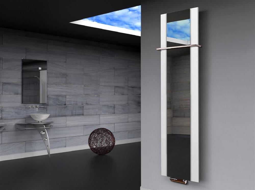 Szagato BADHEIZKÖRPER mit Spiegel Design Singapur 3 180x47cm 1118 Watt weiß (+1 Halter 15mm) SZAGATO Designheizkörper mit Mittelanschluss Handtuchwärmer Jubiläumsangebot