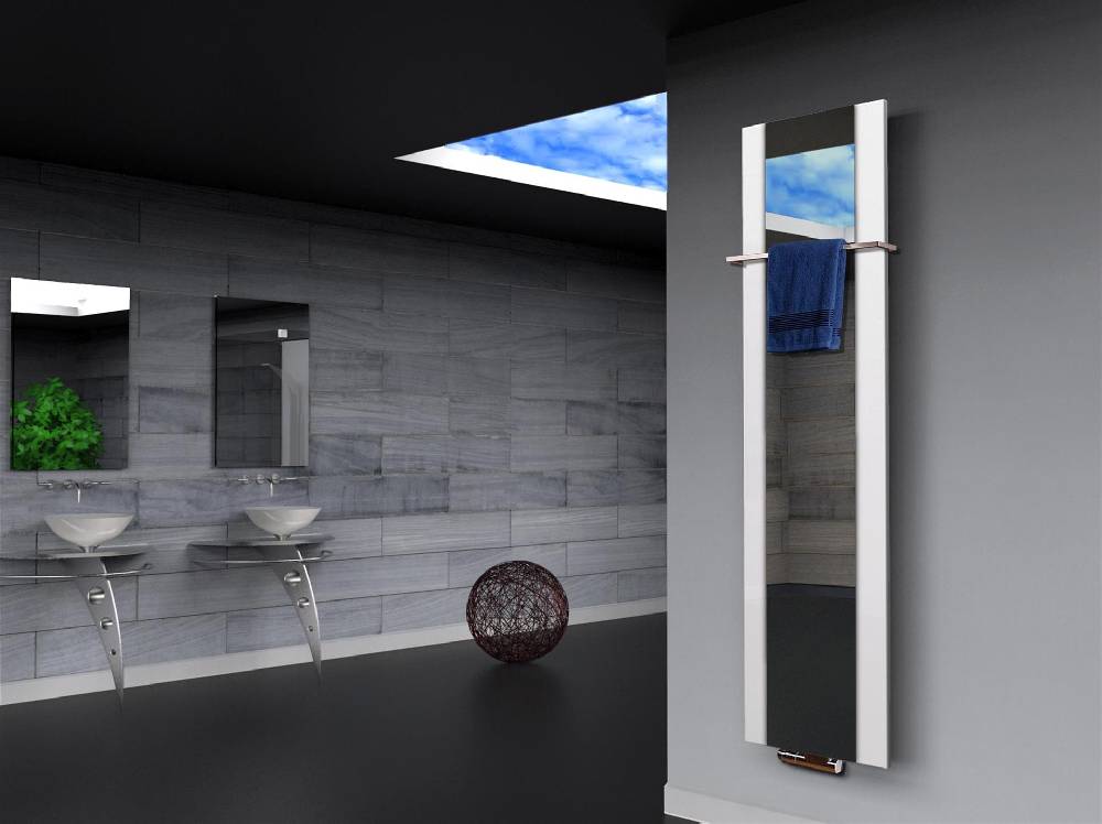 Szagato BADHEIZKÖRPER mit Spiegel Design Singapur 3 180x47cm 1118 Watt weiß (+1 Halter 15mm) SZAGATO Designheizkörper mit Mittelanschluss Handtuchwärmer Jubiläumsangebot