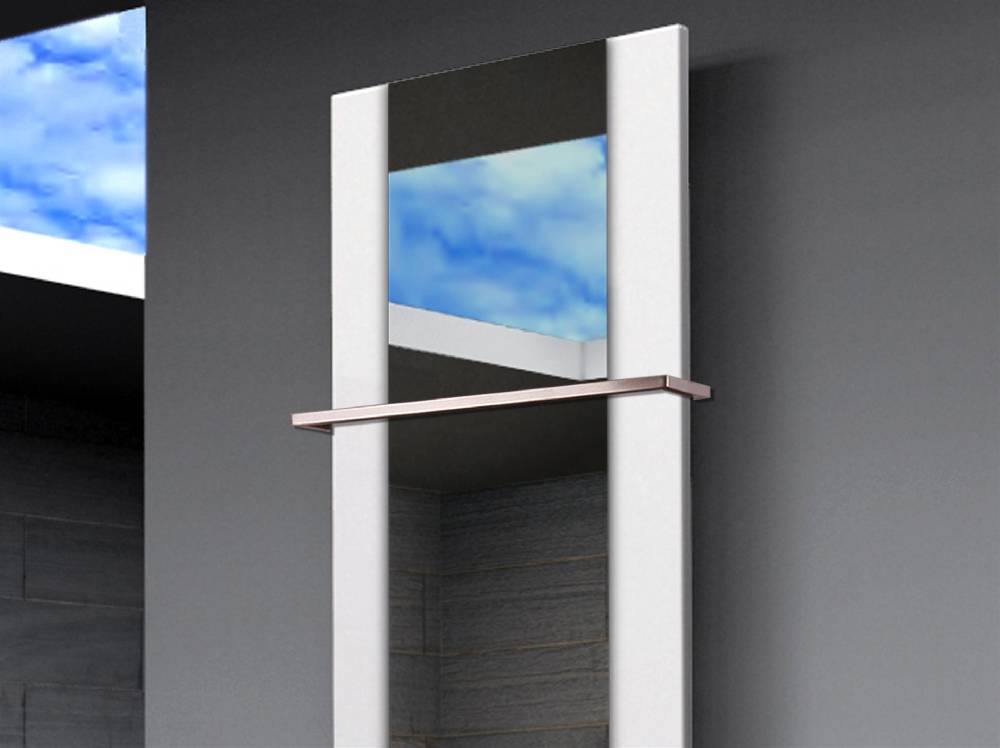 Szagato BADHEIZKÖRPER mit Spiegel Design Singapur 3 180x47cm 1118 Watt weiß (+1 Halter 15mm) SZAGATO Designheizkörper mit Mittelanschluss Handtuchwärmer Jubiläumsangebot