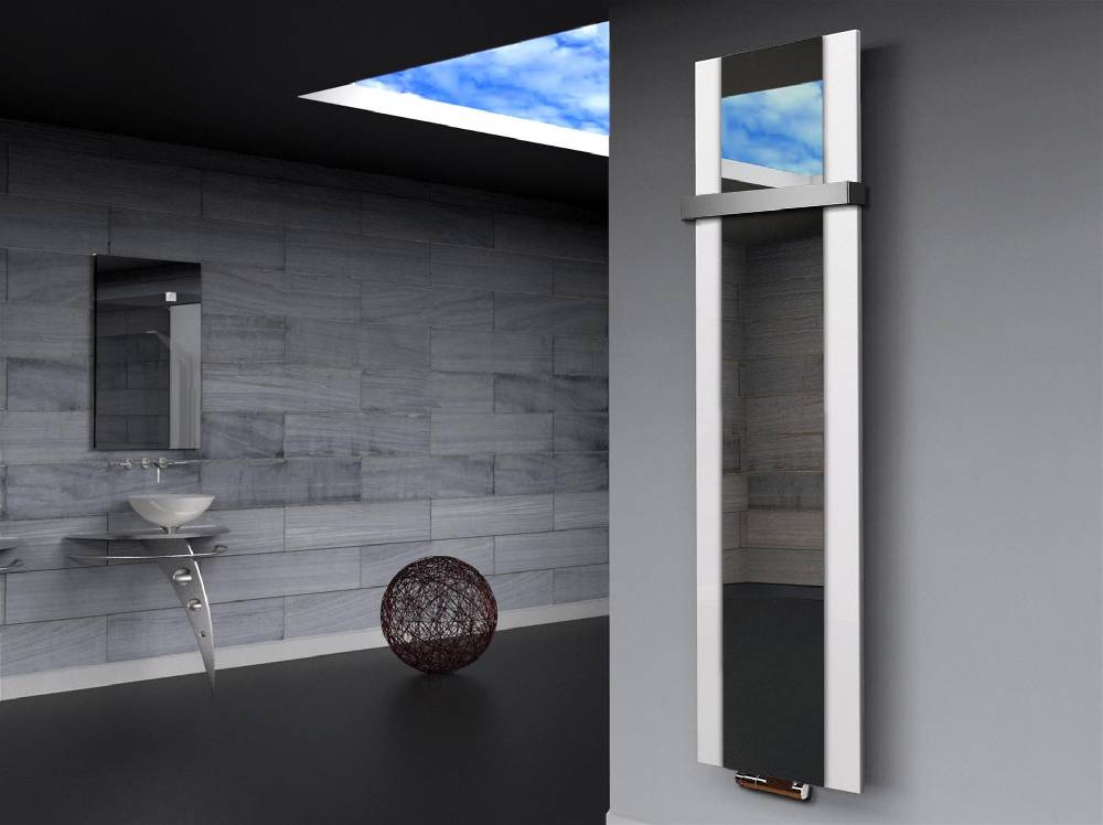 Szagato BADHEIZKÖRPER mit Spiegel Design Singapur 3 180x47cm 1118 Watt weiß (+1 Halter 50mm) SZAGATO Designheizkörper mit Mittelanschluss Handtuchwärmer Lagerräumung