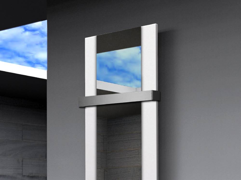 Szagato BADHEIZKÖRPER mit Spiegel Design Singapur 3 180x47cm 1118 Watt weiß (+1 Halter 50mm) SZAGATO Designheizkörper mit Mittelanschluss Handtuchwärmer Lagerräumung