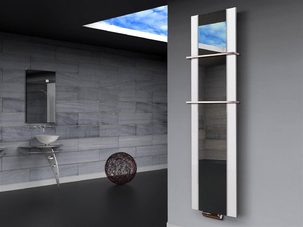 Szagato BADHEIZKÖRPER mit Spiegel Design Singapur 3 180x47cm 1118 Watt weiß (+2 Halter 15mm) SZAGATO Designheizkörper mit Mittelanschluss Handtuchwärmer Heißer Verkauf