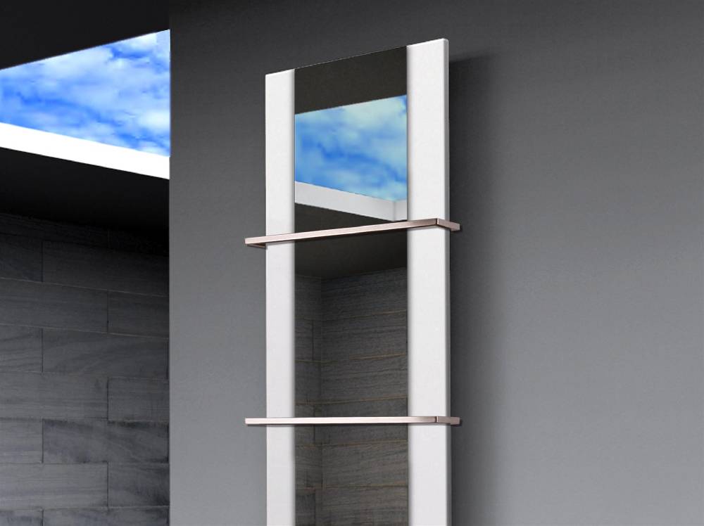 Szagato BADHEIZKÖRPER mit Spiegel Design Singapur 3 180x47cm 1118 Watt weiß (+2 Halter 15mm) SZAGATO Designheizkörper mit Mittelanschluss Handtuchwärmer Heißer Verkauf