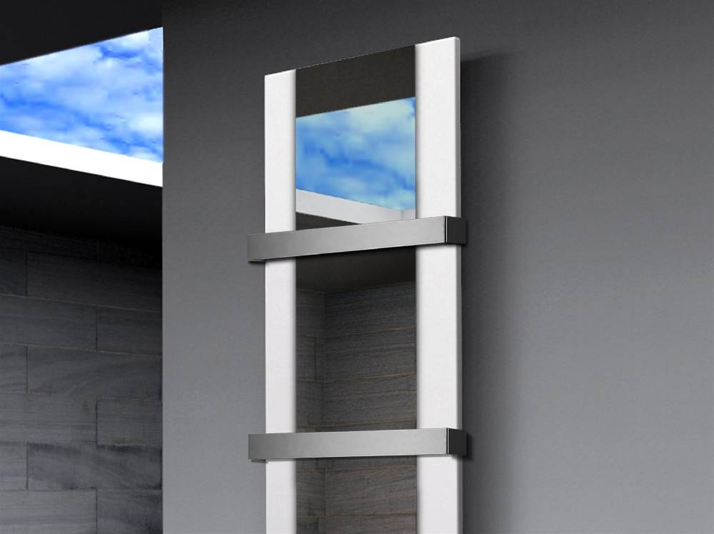 Szagato BADHEIZKÖRPER mit Spiegel Design Singapur 3 180x47cm 1118 Watt weiß (+2 Halter 50mm) SZAGATO Designheizkörper mit Mittelanschluss Handtuchwärmer Top Angebot