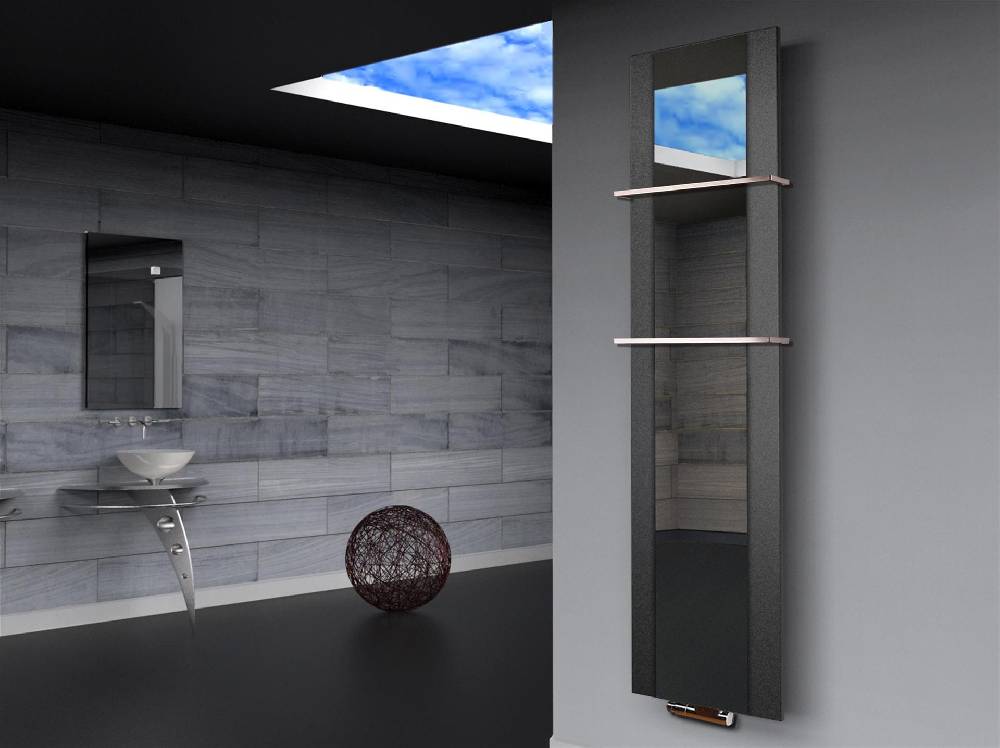 Szagato BADHEIZKÖRPER mit Spiegel Design Singapur 3 180x47cm 1118Watt anthrazit - moon +2 Halter 15mm SZAGATO Designheizkörper Mittelanschluss Handtuchwärmer