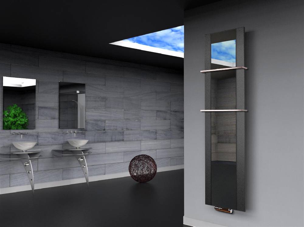 Szagato BADHEIZKÖRPER mit Spiegel Design Singapur 3 180x47cm 1118Watt anthrazit - moon +2 Halter 15mm SZAGATO Designheizkörper Mittelanschluss Handtuchwärmer Exklusive Angebote