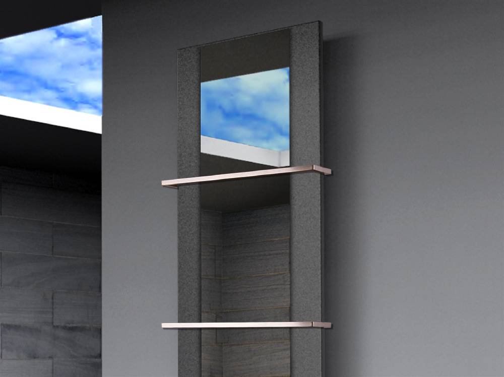 Szagato BADHEIZKÖRPER mit Spiegel Design Singapur 3 180x47cm 1118Watt anthrazit - moon +2 Halter 15mm SZAGATO Designheizkörper Mittelanschluss Handtuchwärmer Exklusive Angebote