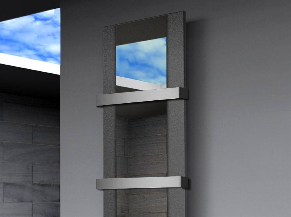 Szagato BADHEIZKÖRPER mit Spiegel Design Singapur 3 180x47cm 1118Watt anthrazit - moon +2 Halter 50mm SZAGATO Designheizkörper Mittelanschluss Handtuchwärmer Blitzangebot