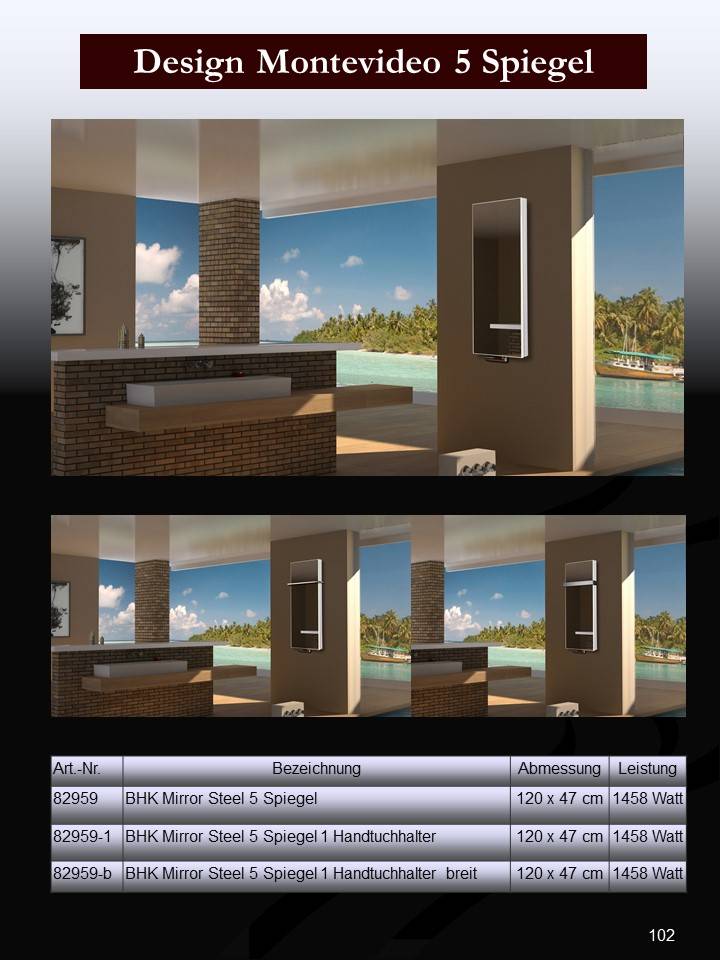 Szagato BADHEIZKÖRPER mit Spiegel Montevideo 5 120x47cm 1458 Watt Spiegel SZAGATO Designheizkörper Handtuchheizkörper mit Mittelanschluss Handtuchwärmer Neuheiten