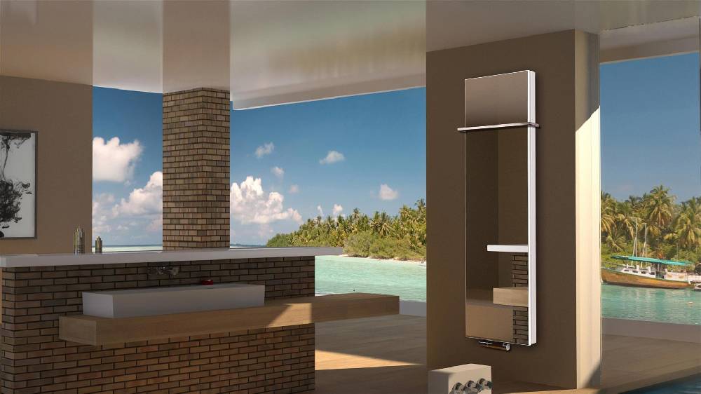 Szagato BADHEIZKÖRPER mit Spiegel Montevideo 6 180x47cm 1964 Watt Spiegel +1 Halter 15mm SZAGATO Designheizkörper Handtuchheizkörper mit Mittelanschluss