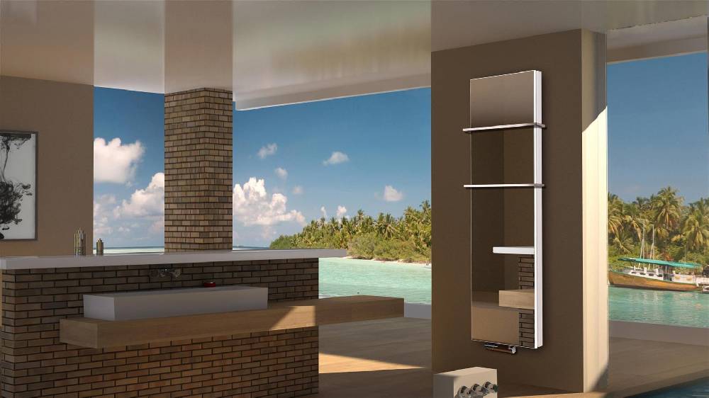 Szagato BADHEIZKÖRPER mit Spiegel Montevideo 6 180x47cm 1964 Watt Spiegel +2 Halter 15mm SZAGATO Designheizkörper Handtuchheizkörper mit Mittelanschluss