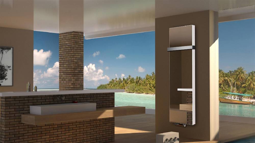 Szagato BADHEIZKÖRPER Spiegel Montevideo 6 180x47cm 1964 Watt Spiegel +1 Halter 50mm SZAGATO Designheizkörper Handtuchheizkörper mit Mittelanschluss