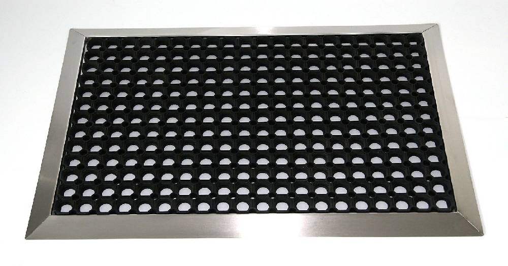 Szagato Edelstahlrahmen mit Fußmatte Ringgumimi 90x60cm SZAGATO Made in Germany Schuhabstreifer Edelstahl außen Schmutzfangmatte Fußabtreter draußen Nur noch ein Tag übrig