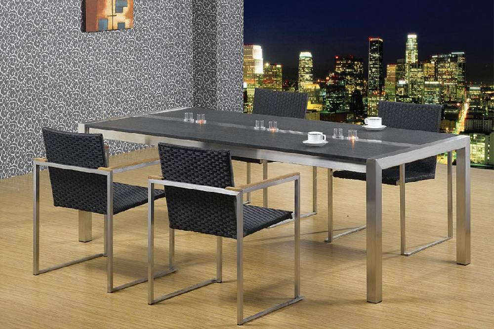 Szagato Esszimmertisch Edelstahl mit Granitplatte LxB 180x100cm SZAGATO Made in Germany Design Edelstahltisch Wohnzimmertisch Beistelltisch Esszimmertisch