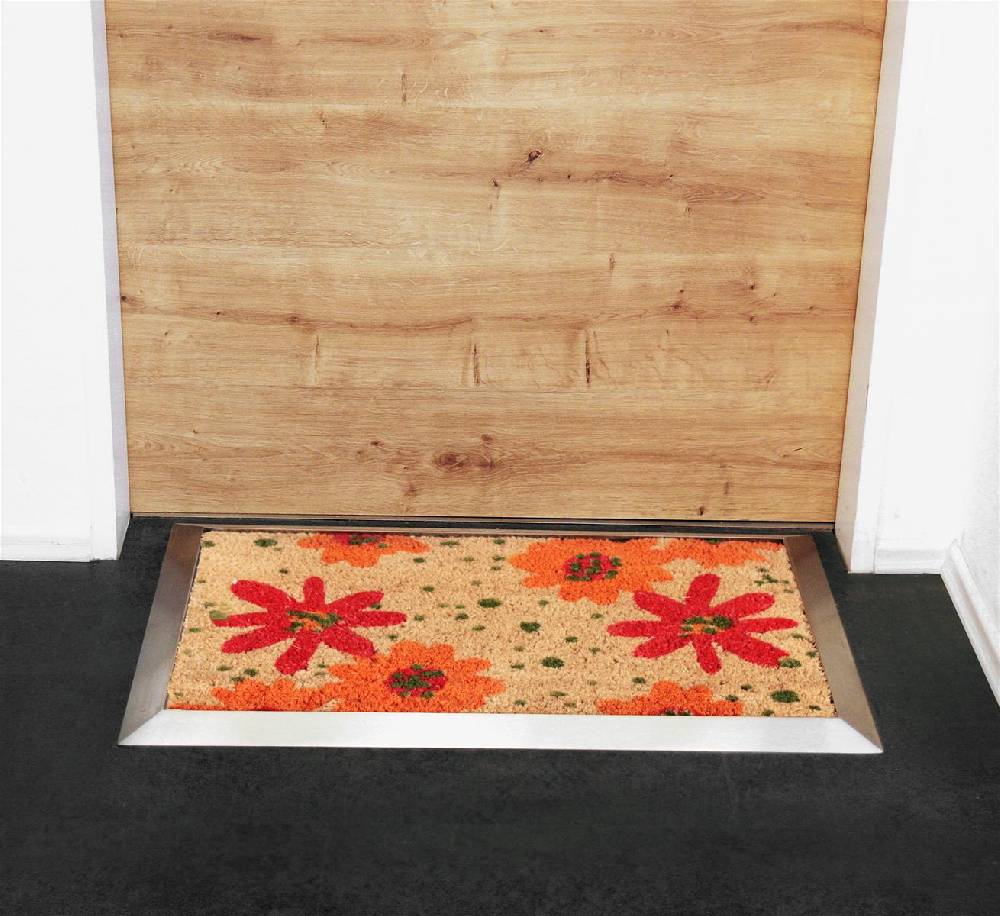 Szagato Fußmatte mit Edelstahl-Rahmen 70x50cm Design 27 Blüten rot SZAGATO Fussmatte außen Fussmatte outdoor Fussmatte innen Schuhabstreifer Fussabtreter Hotsell