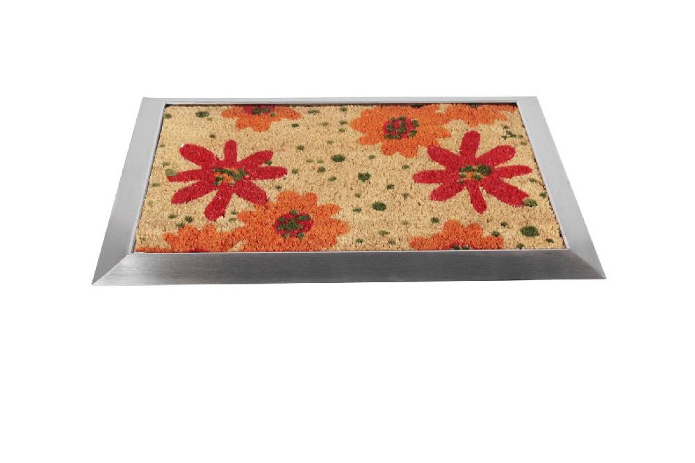 Szagato Fußmatte mit Edelstahl-Rahmen 70x50cm Design 27 Blüten rot SZAGATO Fussmatte außen Fussmatte outdoor Fussmatte innen Schuhabstreifer Fussabtreter