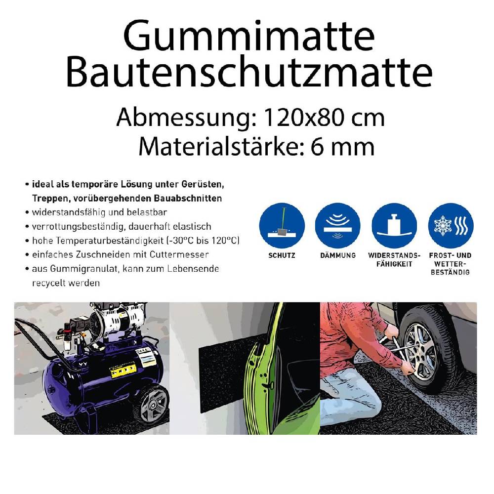 Szagato Bautenschutzmatte Gummi 120x80x0,6cm SZAGATO Gummimatte Gummigranulatmatte Antirutschmatte Gummi Granulat Matte recycelt Preisnachlass