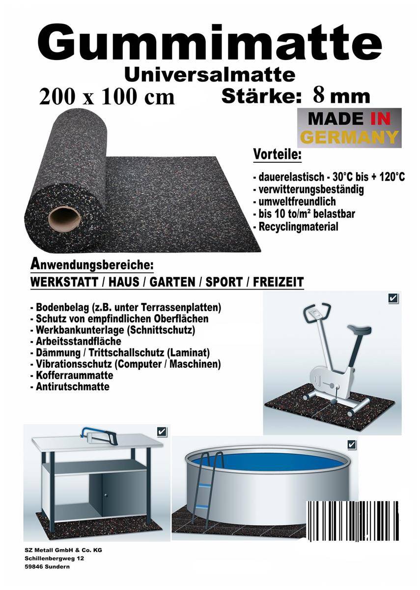 Szagato Bautenschutzmatte Gummi 200x100x0,8cm SZAGATO Gummimatte Gummigranulatmatte Antirutschmatte Gummi Granulat Matte recycelt Saisonschlussverkauf