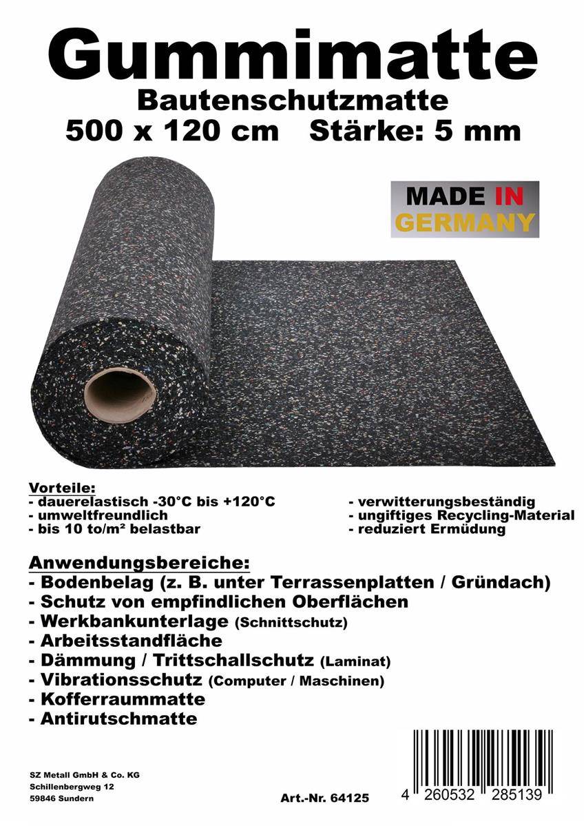 Szagato Bautenschutzmatte Gummi 500x125x0,5cm SZAGATO Gummimatte Gummigranulatmatte Antirutschmatte Gummi Granulat Matte recycelt Black Friday