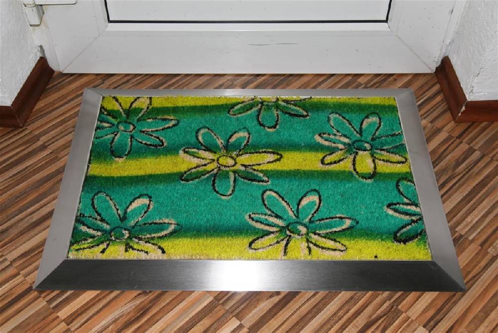 Szagato Fußmatte mit Edelstahl-Rahmen 70x50cm Design 30 Blüten grün SZAGATO Fussmatte außen Fussmatte outdoor Fussmatte innen Schuhabstreifer Fussabtreter Vatertagsangebot