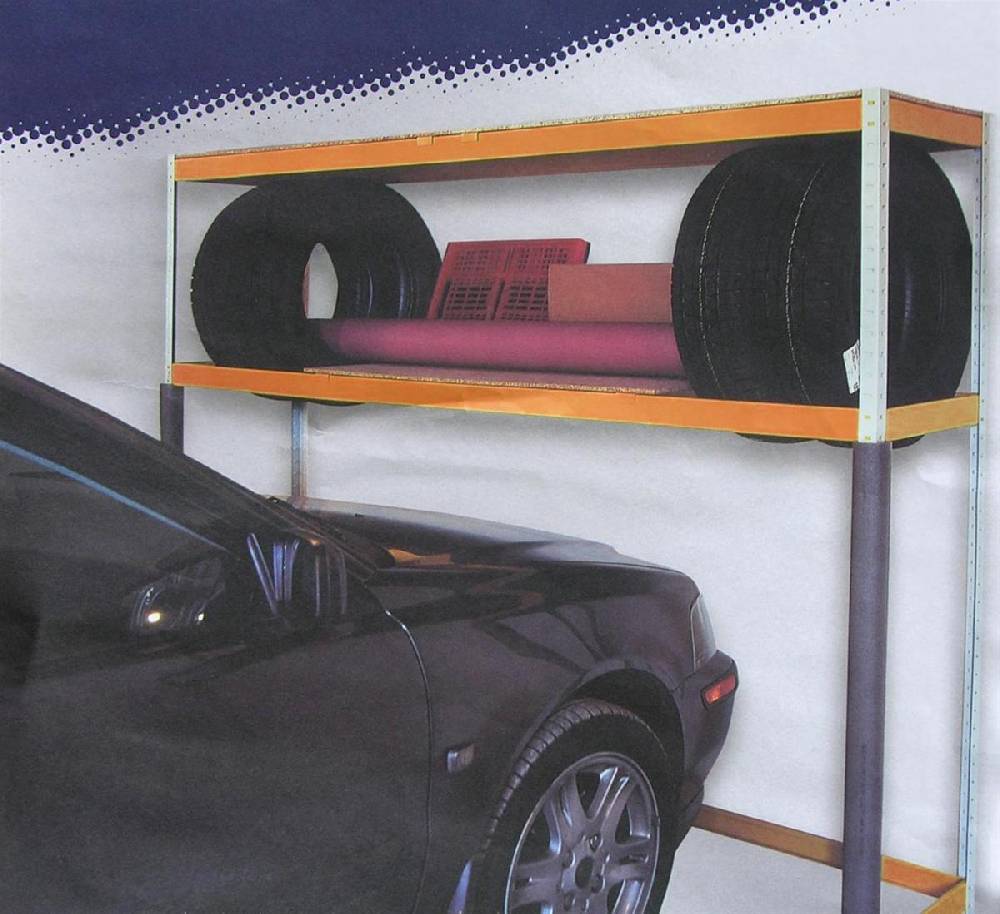 Szagato Garagenregal Reifenregal SZAGATO 150 KG 2 Böden 180x225x50cm grau Reifenregal Räderregal Räderregale Felgen Regal Regal für Garage und Reifen Top Angebot