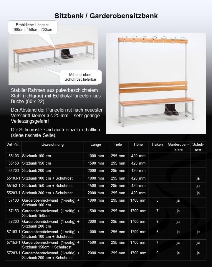 Szagato Garderobenbank mit Haken 1-seitig HxBxT 170x100x30cm Marke SZAGATO Umkleidebank Umkleide Sitzbank Garderobe mit Sitzbank Garderoben Bank Riesige Ersparnisse