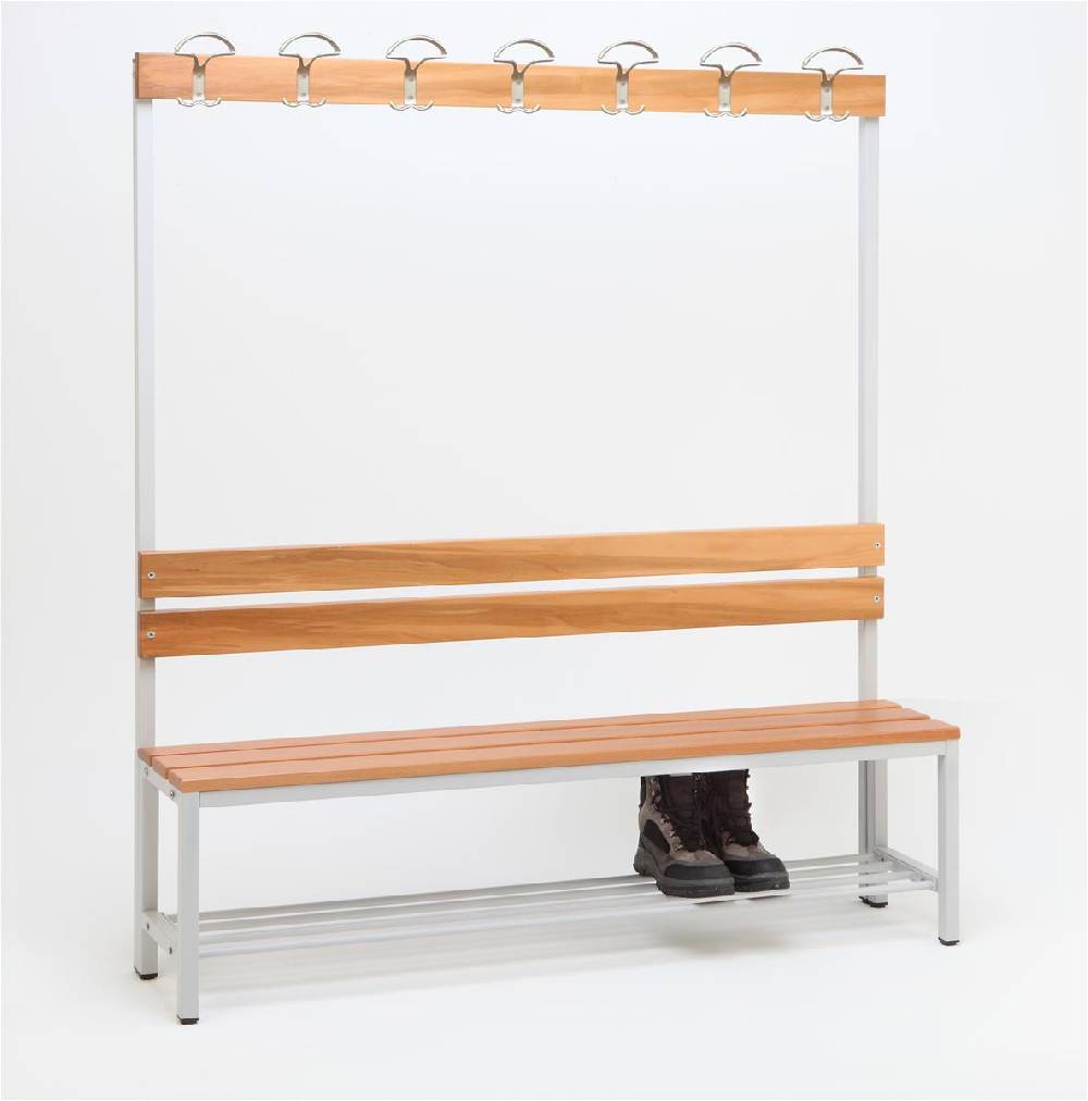 Szagato Garderobenbank mit Haken 1-seitig mit Schuhrost HxBxT 170x150x30cm Marke SZAGATO Umkleidebank Umkleide Sitzbank Garderobe mit Sitzbank für Schulen