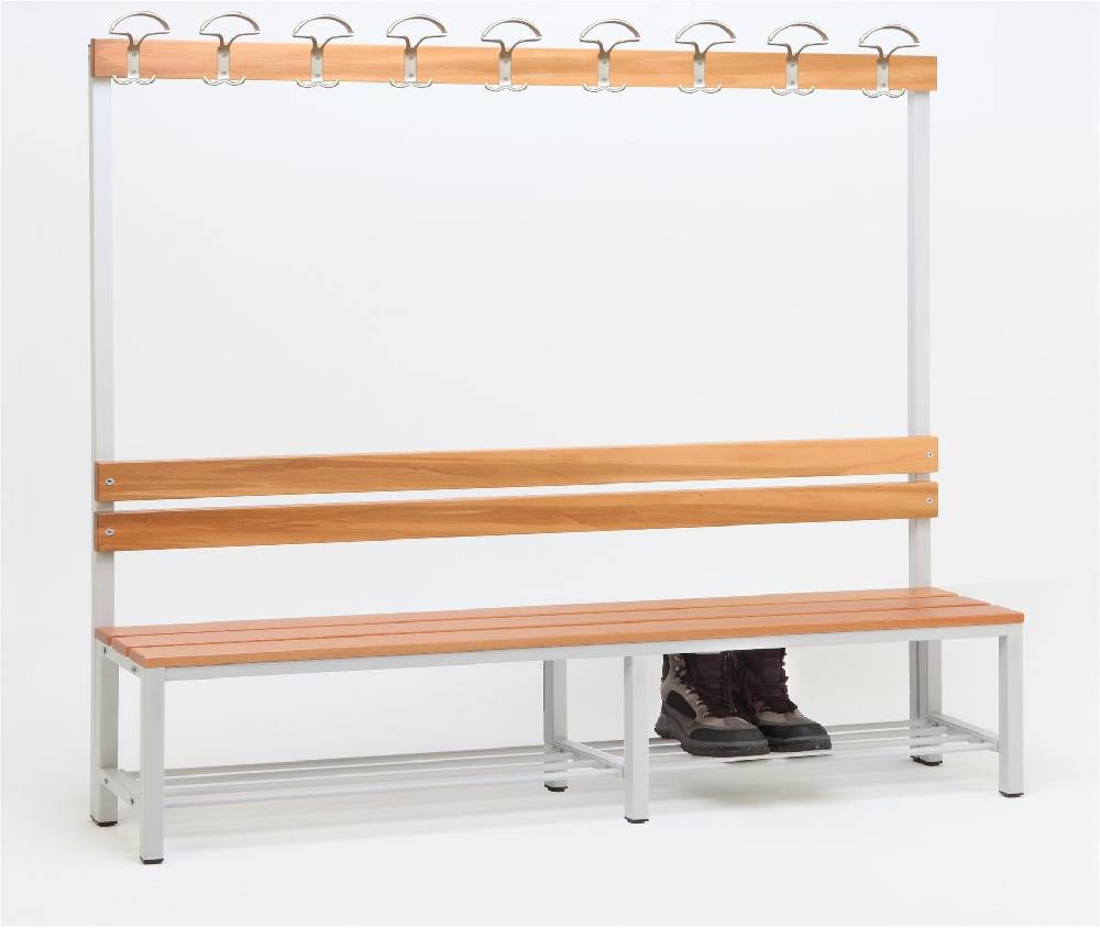 Szagato Garderobenbank mit Haken 1-seitig mit Schuhrost HxBxT 170x200x30cm Marke SZAGATO Umkleidebank Umkleide Sitzbank Garderobe mit Sitzbank für Schulen Kostenlose Rückgabe