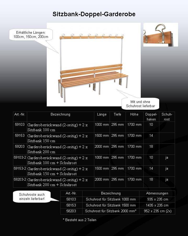 Szagato Garderobenbank mit Haken 2-seitig 2 Sitzbänke HxBxT 170x100x60cm Marke SZAGATO Umkleidebank Umkleide Sitzbank Garderobe mit Sitzbank Turnhalle Begrenzte Freigabe