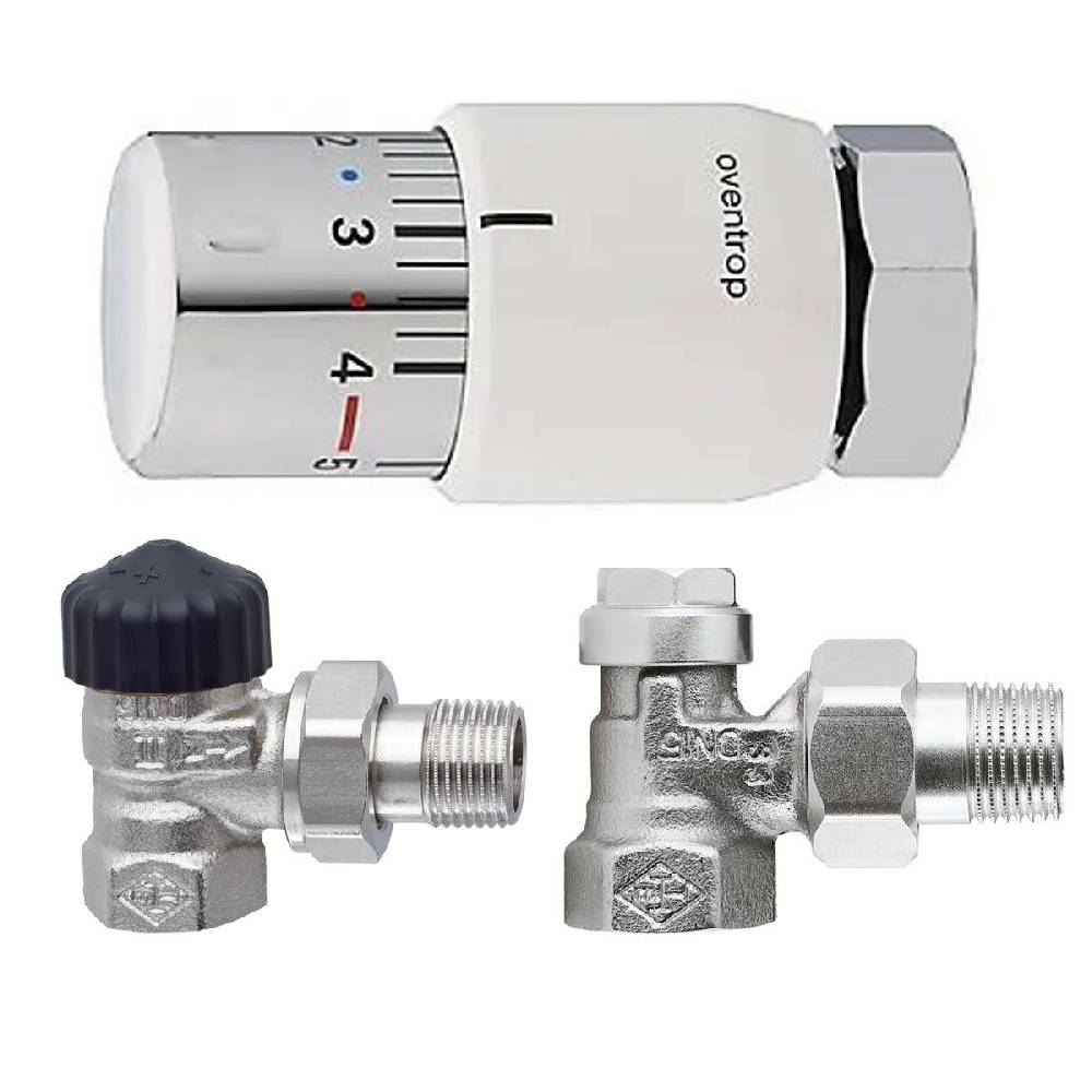 Szagato Heizkörper Anschluss SET Seitenanschluss 1/2 Zoll mit Thermostat weiß SZAGATO Anschluss Set Badheizkörper Anschluss Heizkörper Mittelanschlussblock