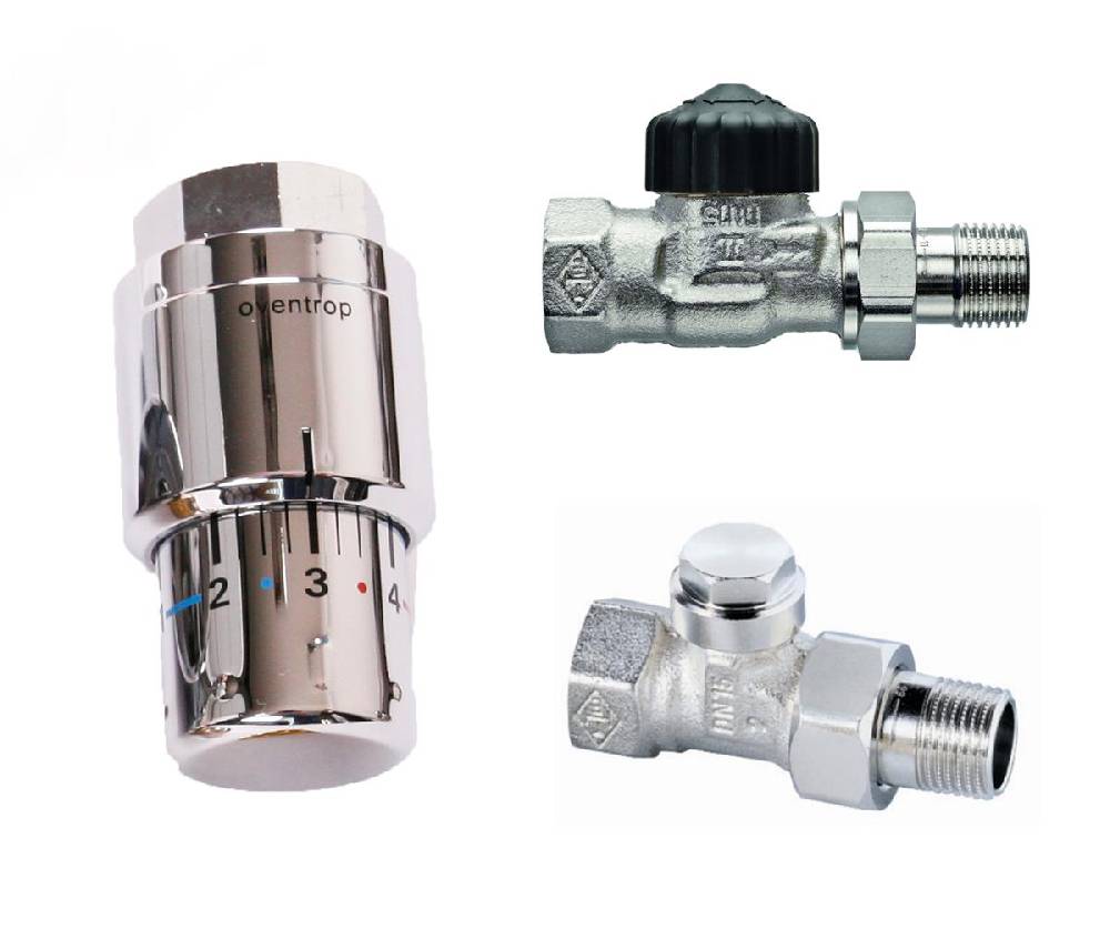 Szagato Heizkörper Seitenanschluss SET Durchgang 1/2 Zoll mit Thermostat chrom SZAGATO im Angebot