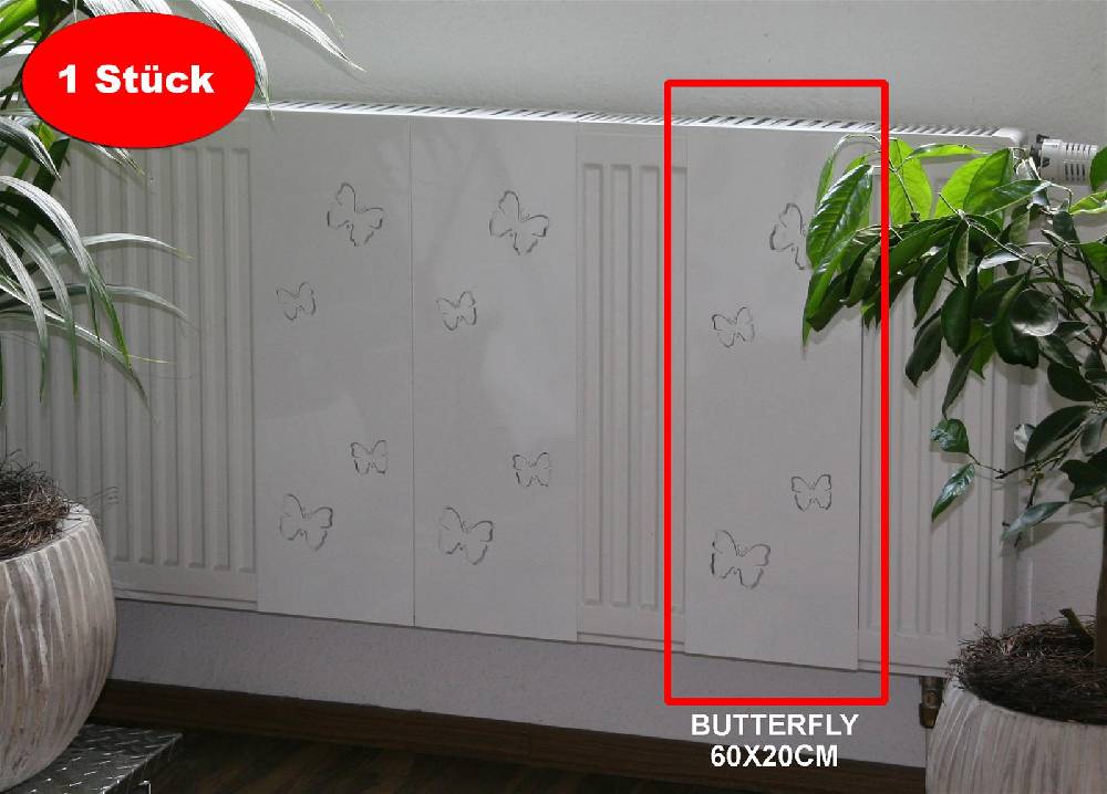 Szagato Heizkörperverkleidung 60 x 20cm Butterfly weiß (1 Stück) SZAGATO Heizungsverkleidung Verkleidung Heizkörper Abdeckung Heizkörper Heizungsabdeckung Fabrikverkauf