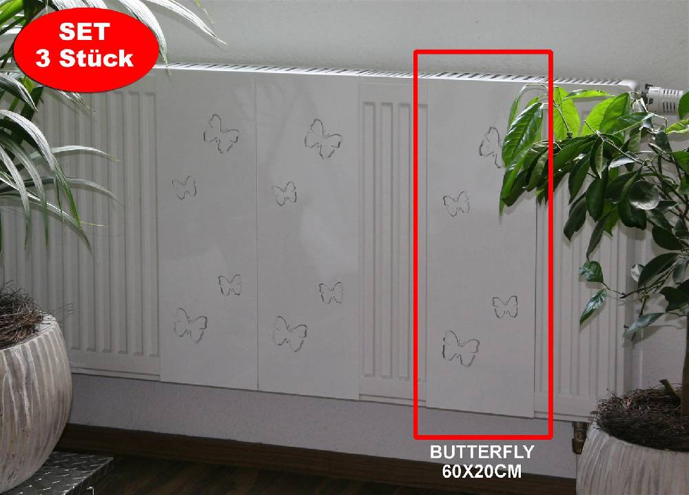Szagato Heizkörperverkleidung 60 x 20cm Design Butterfly weiß (SET= 3 Stück) SZAGATO Heizungsverkleidung Verkleidung Heizkörper Abdeckung für Heizkörper Meist gekauft